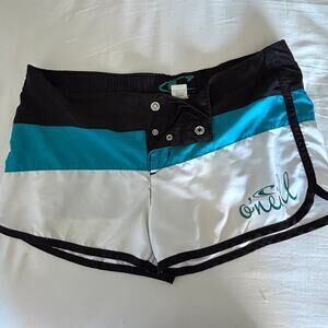 O’Neill Women’s Board Shorts Size 7 Black Teal White Surf Swim Shorts